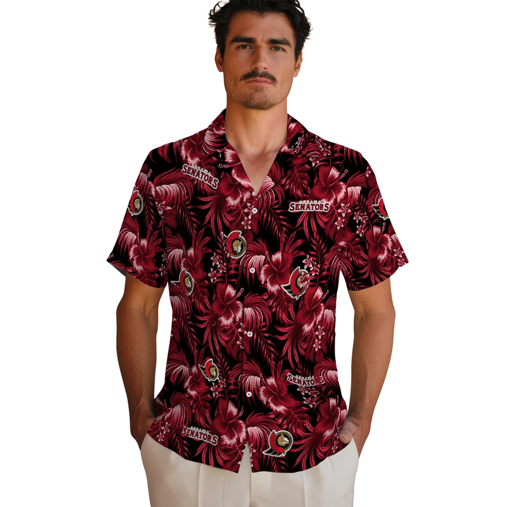 Ottawa Senators Hawaiian Shirt - Hibiscus Exotic ottawa senators hibiscus exotic red hawaiian shirts fashion forward