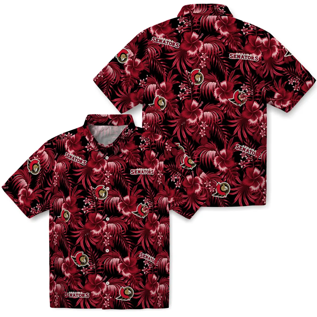 Ottawa Senators Hawaiian Shirt - Hibiscus Exotic ottawa senators hibiscus exotic red hawaiian shirts high quality