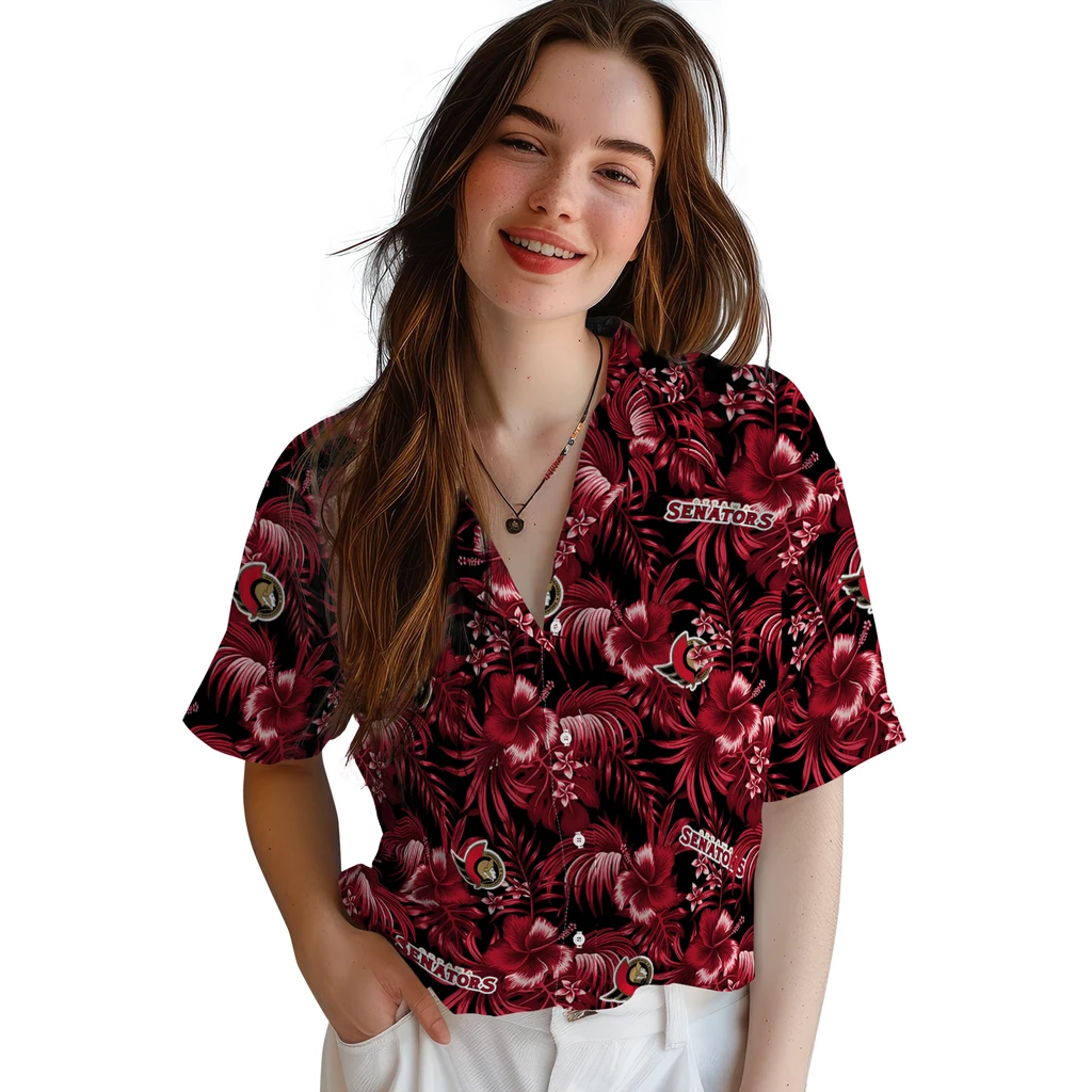 Ottawa Senators Hawaiian Shirt - Hibiscus Exotic ottawa senators hibiscus exotic red hawaiian shirts latest model