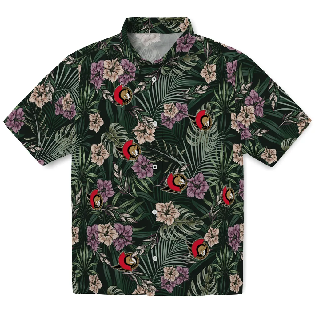 Ottawa Senators Hawaiian Shirt - Hibiscus Leaves Pattern ottawa senators hibiscus leaves pattern green hawaiian shirts best selling