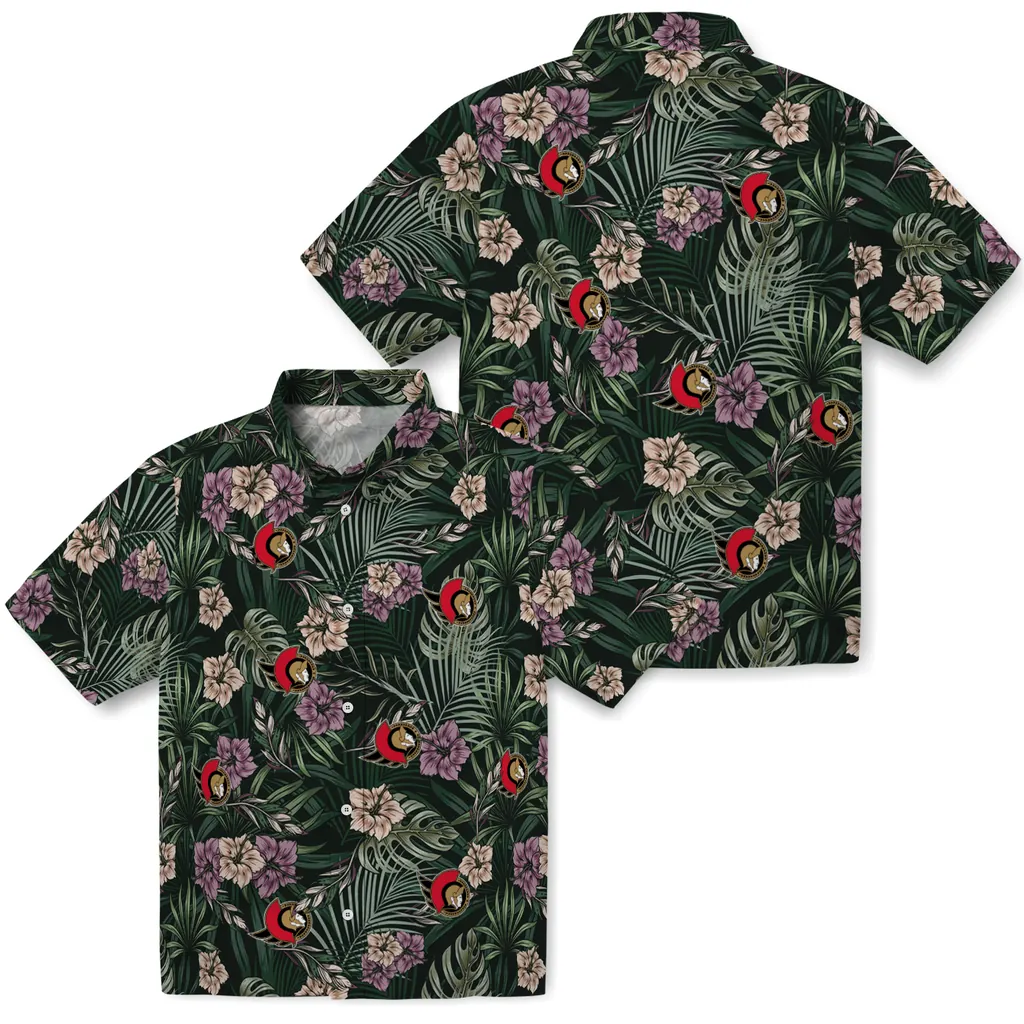 Ottawa Senators Hawaiian Shirt - Hibiscus Leaves Pattern ottawa senators hibiscus leaves pattern green hawaiian shirts high quality