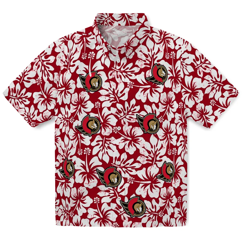 Ottawa Senators Hawaiian Shirt - Hibiscus Motif ottawa senators hibiscus motif red white hawaiian shirts best selling