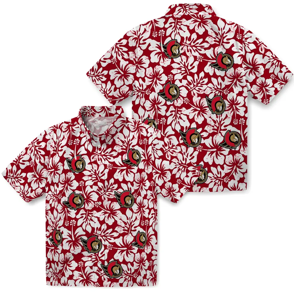 Ottawa Senators Hawaiian Shirt - Hibiscus Motif ottawa senators hibiscus motif red white hawaiian shirts high quality