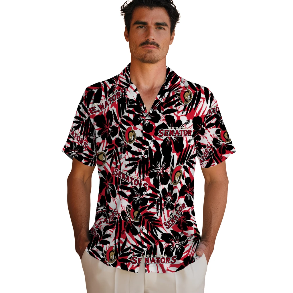 Ottawa Senators Hawaiian Shirt - Hibiscus Overlay ottawa senators hibiscus overlay hawaiian shirts fashion forward