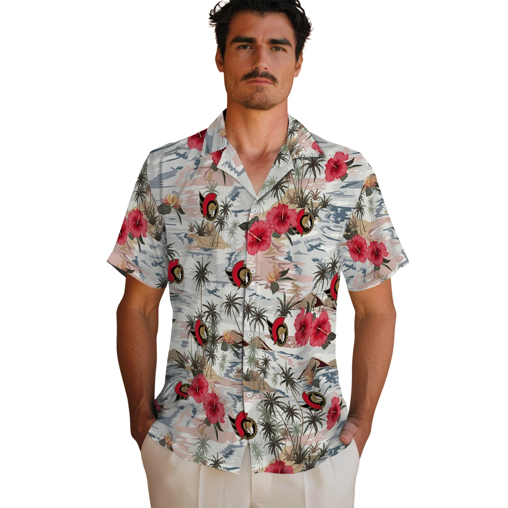 Ottawa Senators Hawaiian Shirt - Hibiscus Seaside ottawa senators hibiscus seaside white hawaiian shirts fashion forward