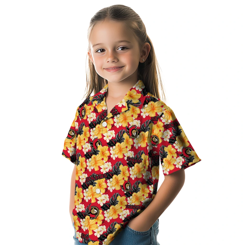 Ottawa Senators Hawaiian Shirt - Hibiscus Tropics ottawa senators hibiscus tropics red yellow hawaiian shirts premium grade