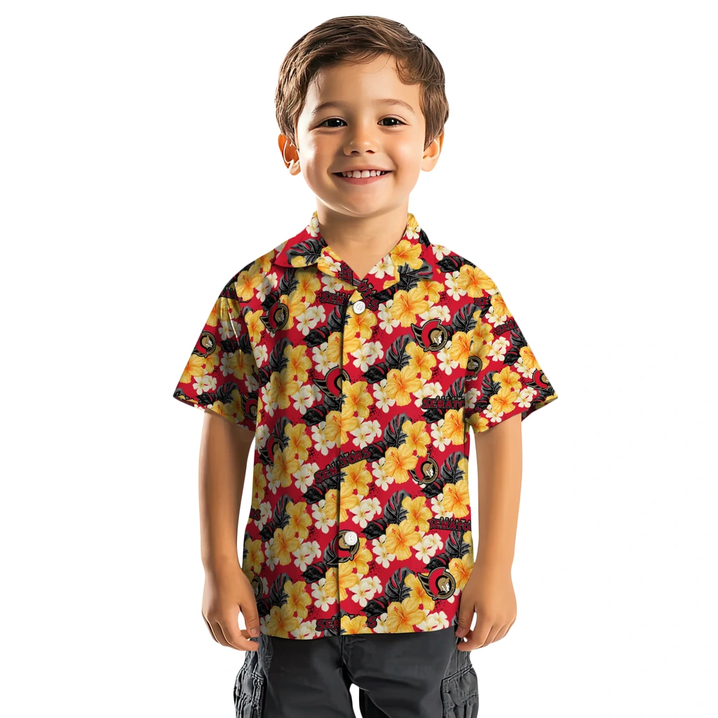 Ottawa Senators Hawaiian Shirt - Hibiscus Tropics ottawa senators hibiscus tropics red yellow hawaiian shirts top rated