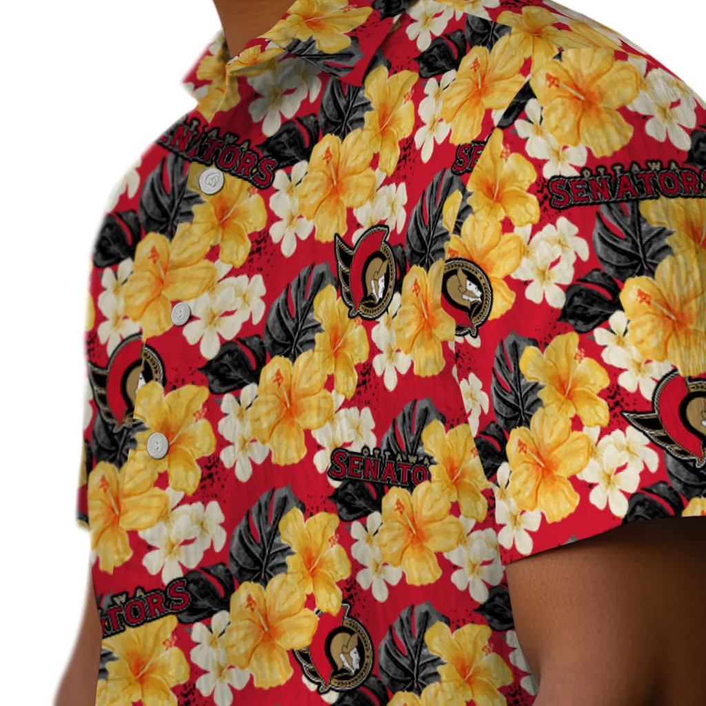 Ottawa Senators Hawaiian Shirt - Hibiscus Tropics ottawa senators hibiscus tropics red yellow hawaiian shirts trendy