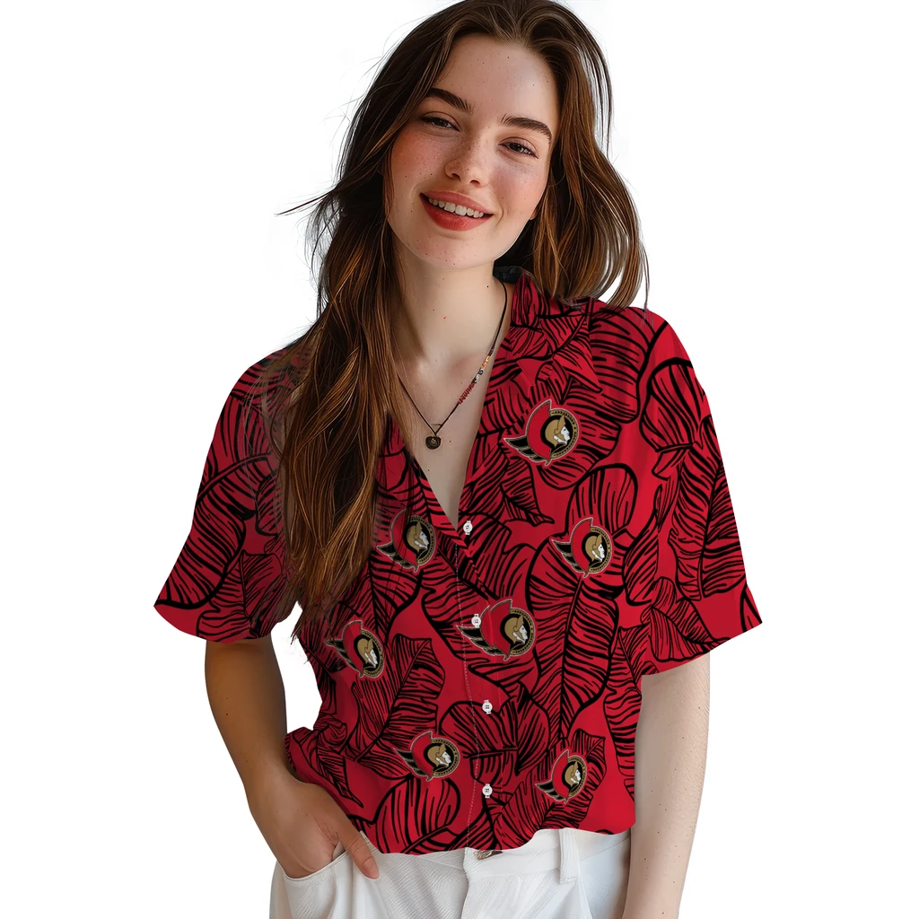 Ottawa Senators Hawaiian Shirt - Leaf Outline ottawa senators leaf outline red hawaiian shirts latest model