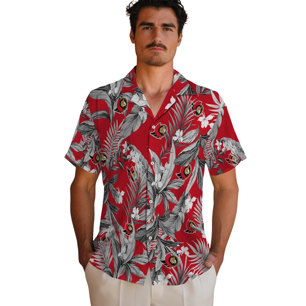 Ottawa Senators Hawaiian Shirt - Palm Leaves ottawa senators palm leaves red hawaiian shirts fashion forward
