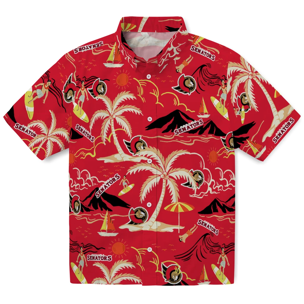 Ottawa Senators Hawaiian Shirt - Palm Tree Island ottawa senators palm tree island red hawaiian shirts best selling