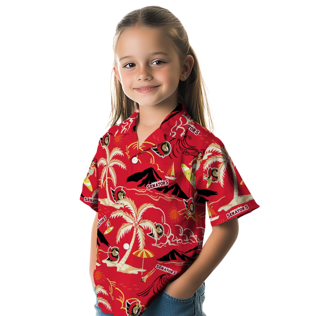 Ottawa Senators Hawaiian Shirt - Palm Tree Island ottawa senators palm tree island red hawaiian shirts premium grade