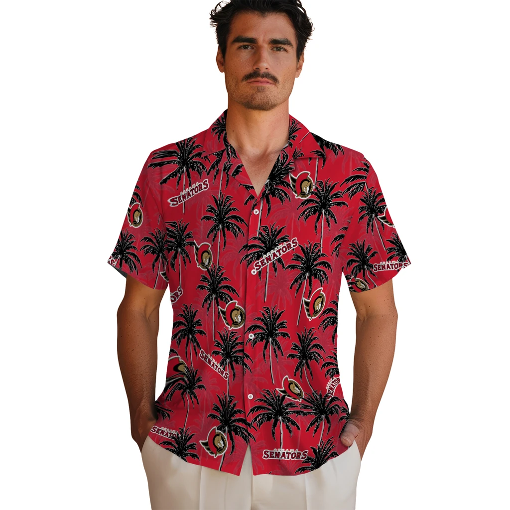 Ottawa Senators Hawaiian Shirt - Palm Tree Motif ottawa senators palm grove red hawaiian shirts fashion forward
