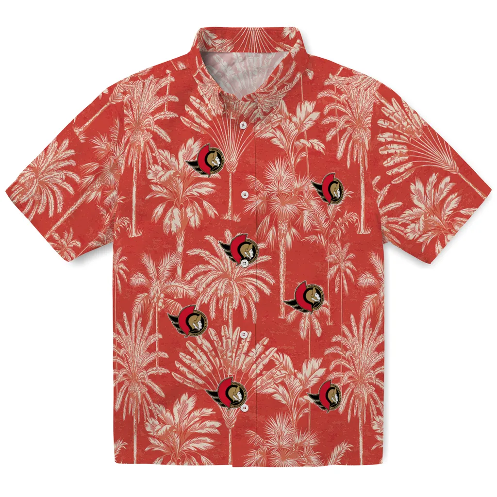 Ottawa Senators Hawaiian Shirt - Vintage Palm Tree ottawa senators palm shadows red hawaiian shirts best selling
