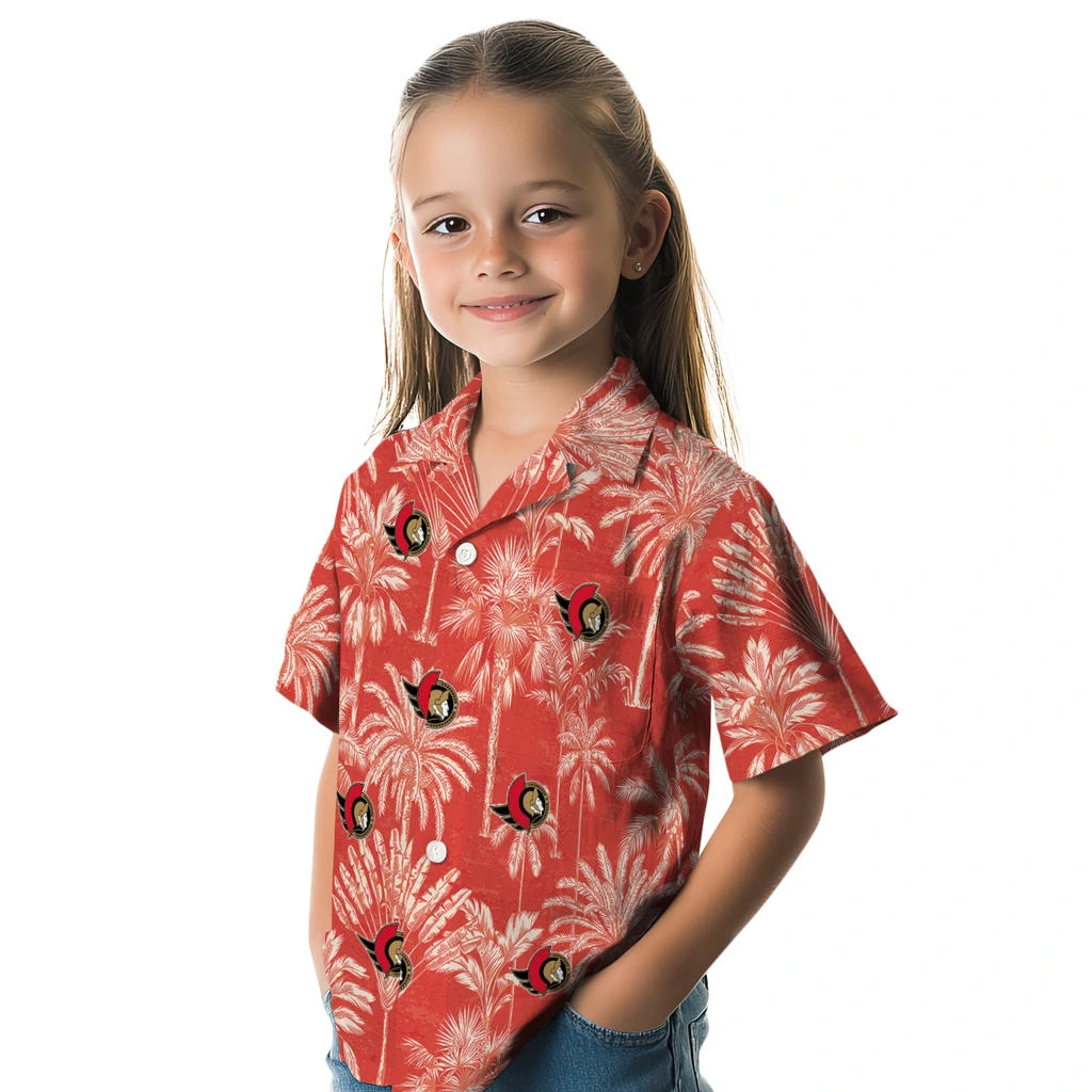 Ottawa Senators Hawaiian Shirt - Vintage Palm Tree ottawa senators palm shadows red hawaiian shirts premium grade