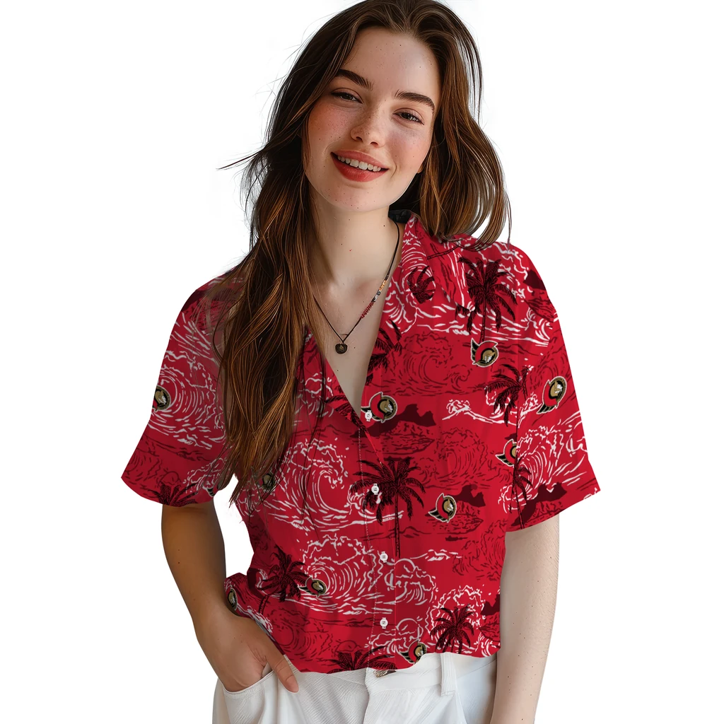 Ottawa Senators Hawaiian Shirt - Wave Palm ottawa senators wave palm red hawaiian shirts latest model