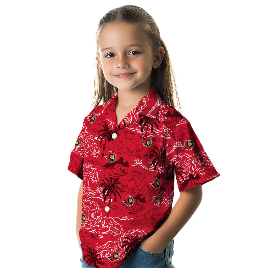 Ottawa Senators Hawaiian Shirt - Wave Palm ottawa senators wave palm red hawaiian shirts premium grade