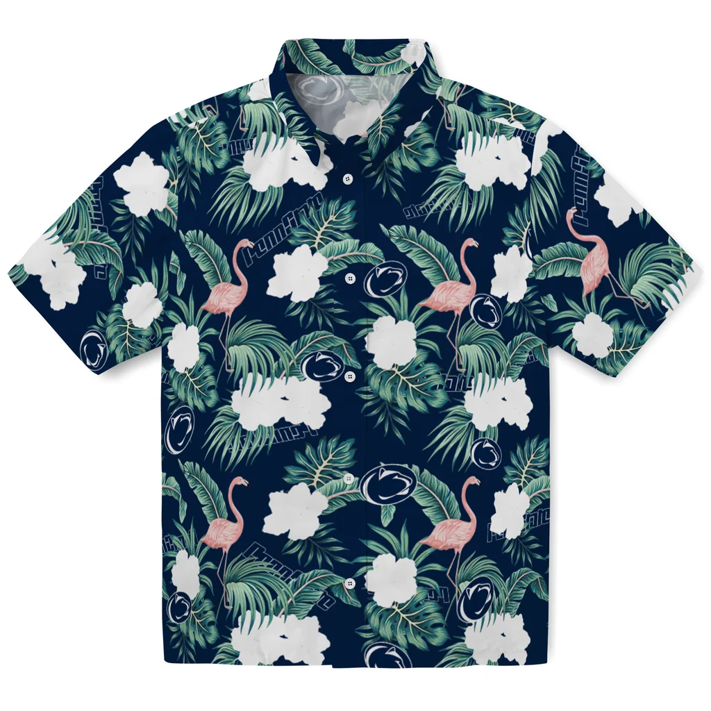 Penn State Nittany Lions Hawaiian Shirt - Flamingo and Hibiscus penn state nittany lions flamingo palms blue hawaiian shirts best selling