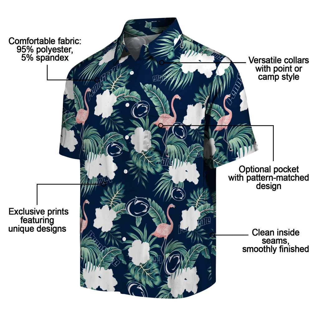 Penn State Nittany Lions Hawaiian Shirt - Flamingo and Hibiscus penn state nittany lions flamingo palms blue hawaiian shirts new arrival