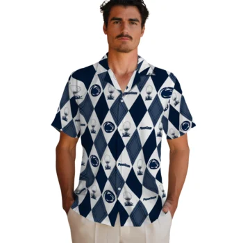 penn state nittany lions balloon plaid blue hawaiian shirts fashion forward