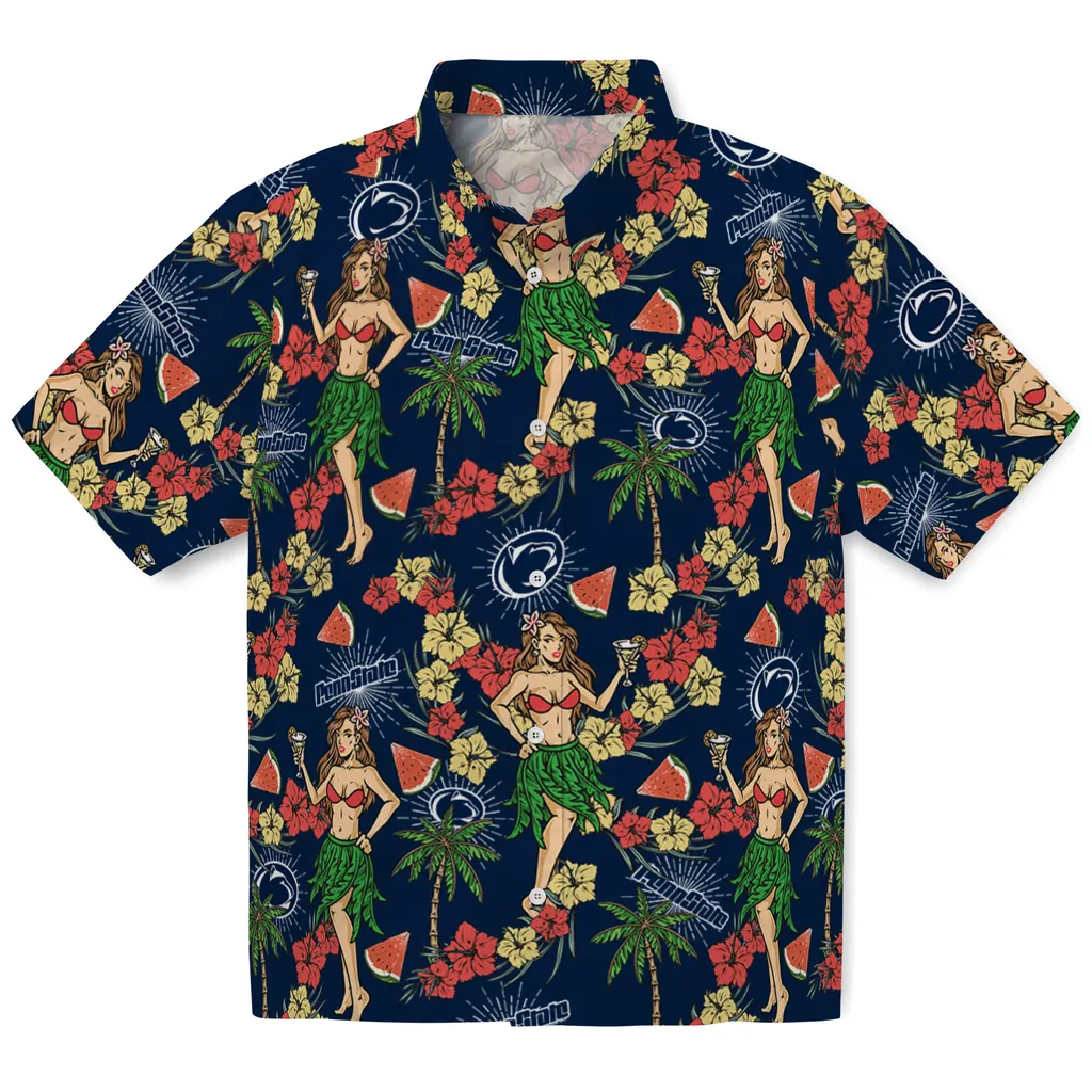 Penn State Nittany Lions Hawaiian Shirt - Hawaiian Girls Design penn state nittany lions hawaiian girls design blue hawaiian shirts best selling