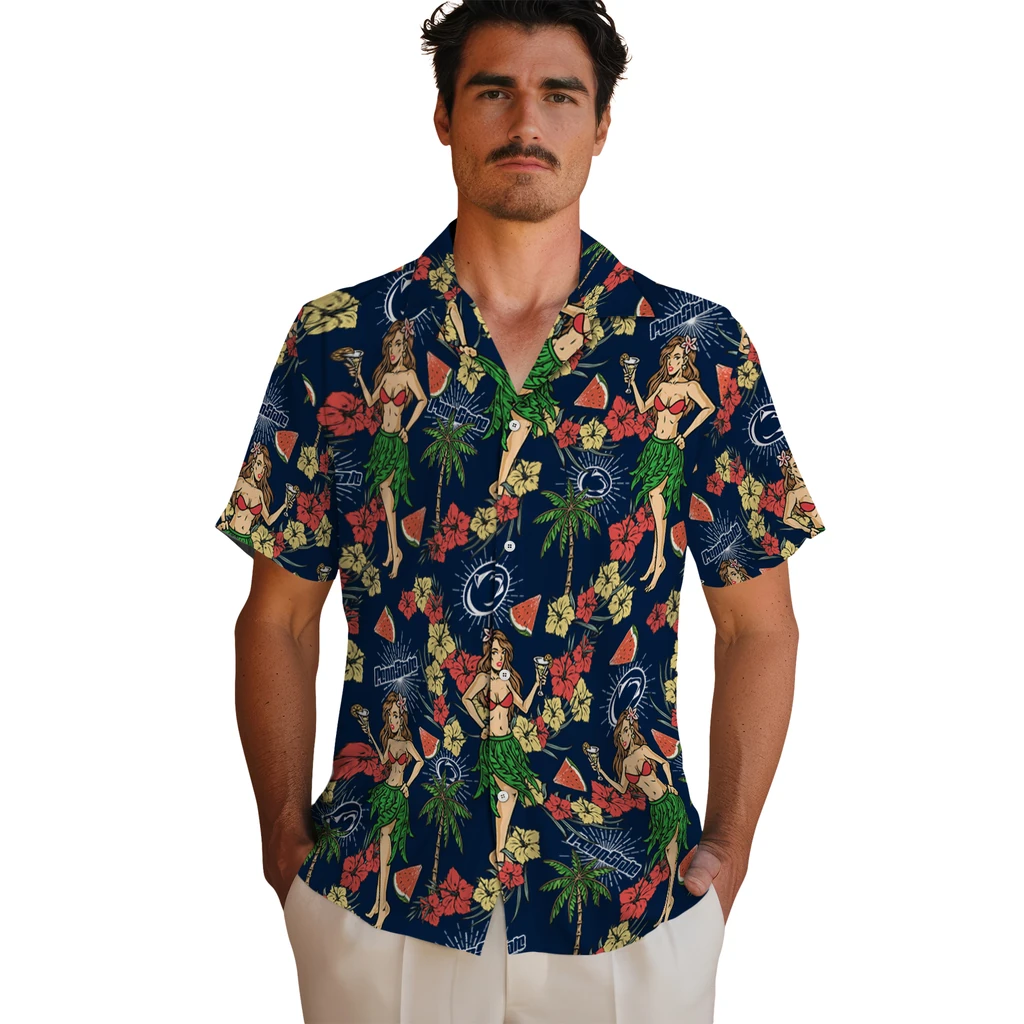 Penn State Nittany Lions Hawaiian Shirt - Hawaiian Girls Design penn state nittany lions hawaiian girls design blue hawaiian shirts fashion forward