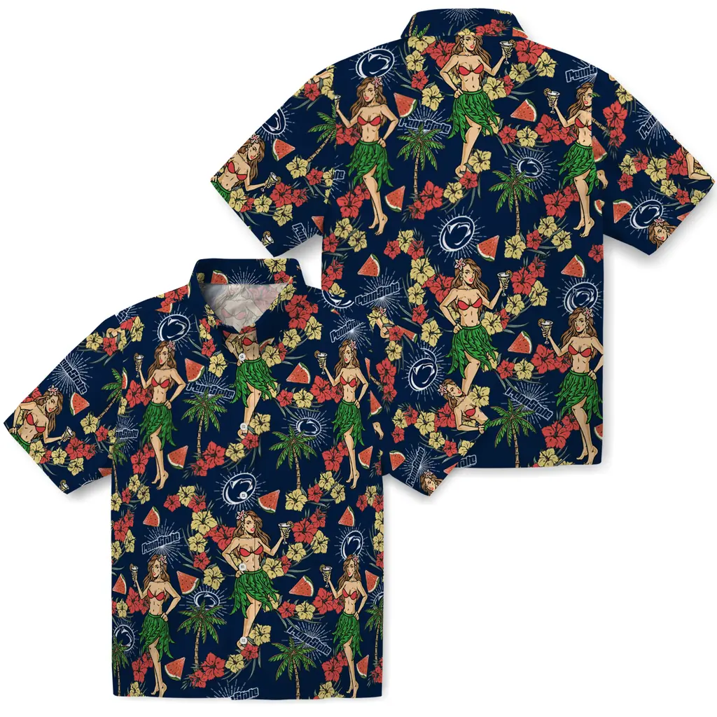 Penn State Nittany Lions Hawaiian Shirt - Hawaiian Girls Design penn state nittany lions hawaiian girls design blue hawaiian shirts high quality