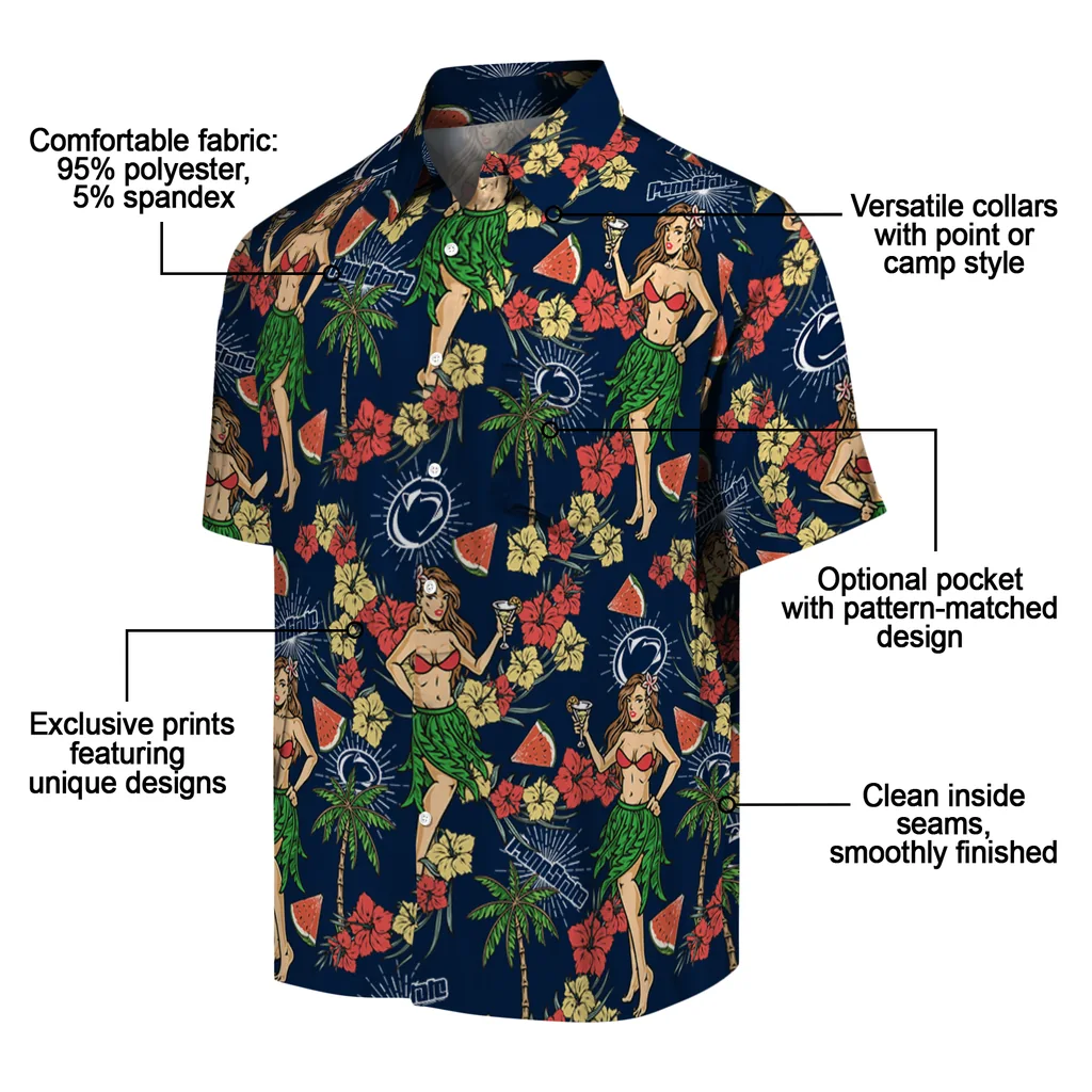 Penn State Nittany Lions Hawaiian Shirt - Hawaiian Girls Design penn state nittany lions hawaiian girls design blue hawaiian shirts new arrival