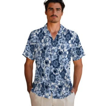 penn state nittany lions hibiscus blooms blue hawaiian shirts fashion forward