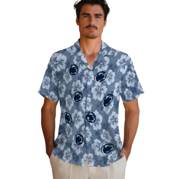 penn state nittany lions hibiscus cluster blue hawaiian shirts fashion forward