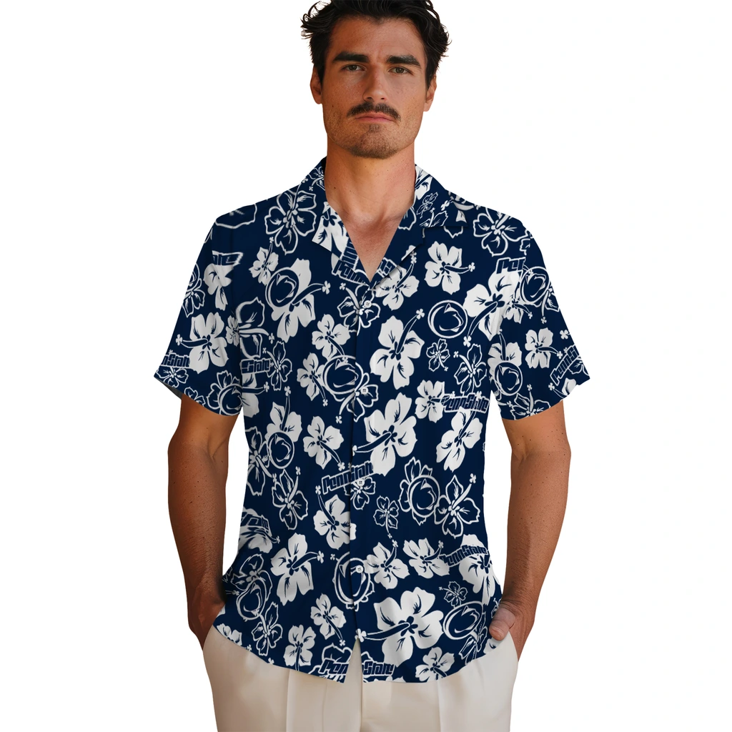 Penn State Nittany Lions Hawaiian Shirt - Hibiscus Flower Design penn state nittany lions hibiscus bloom blue hawaiian shirts fashion forward