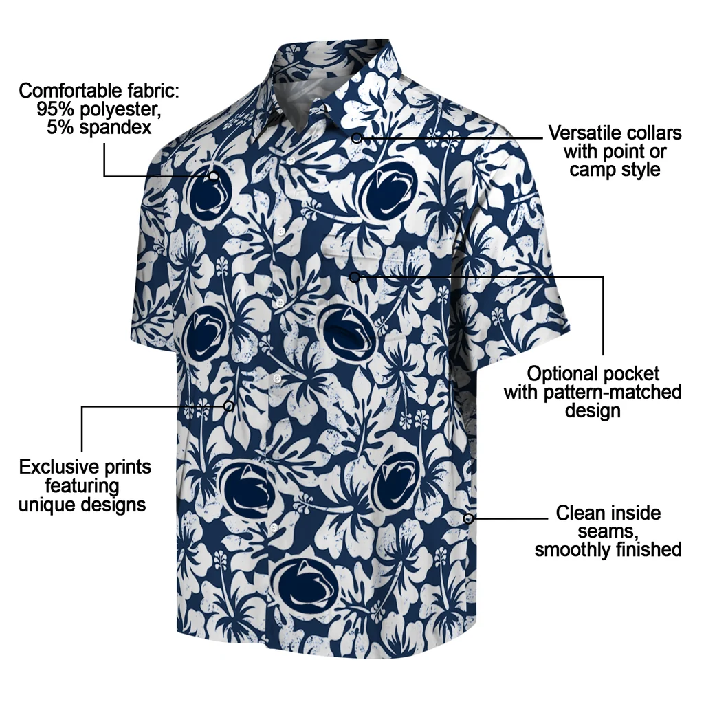 Penn State Nittany Lions Hawaiian Shirt - Hibiscus Motif penn state nittany lions hibiscus motif blue white hawaiian shirts new arrival