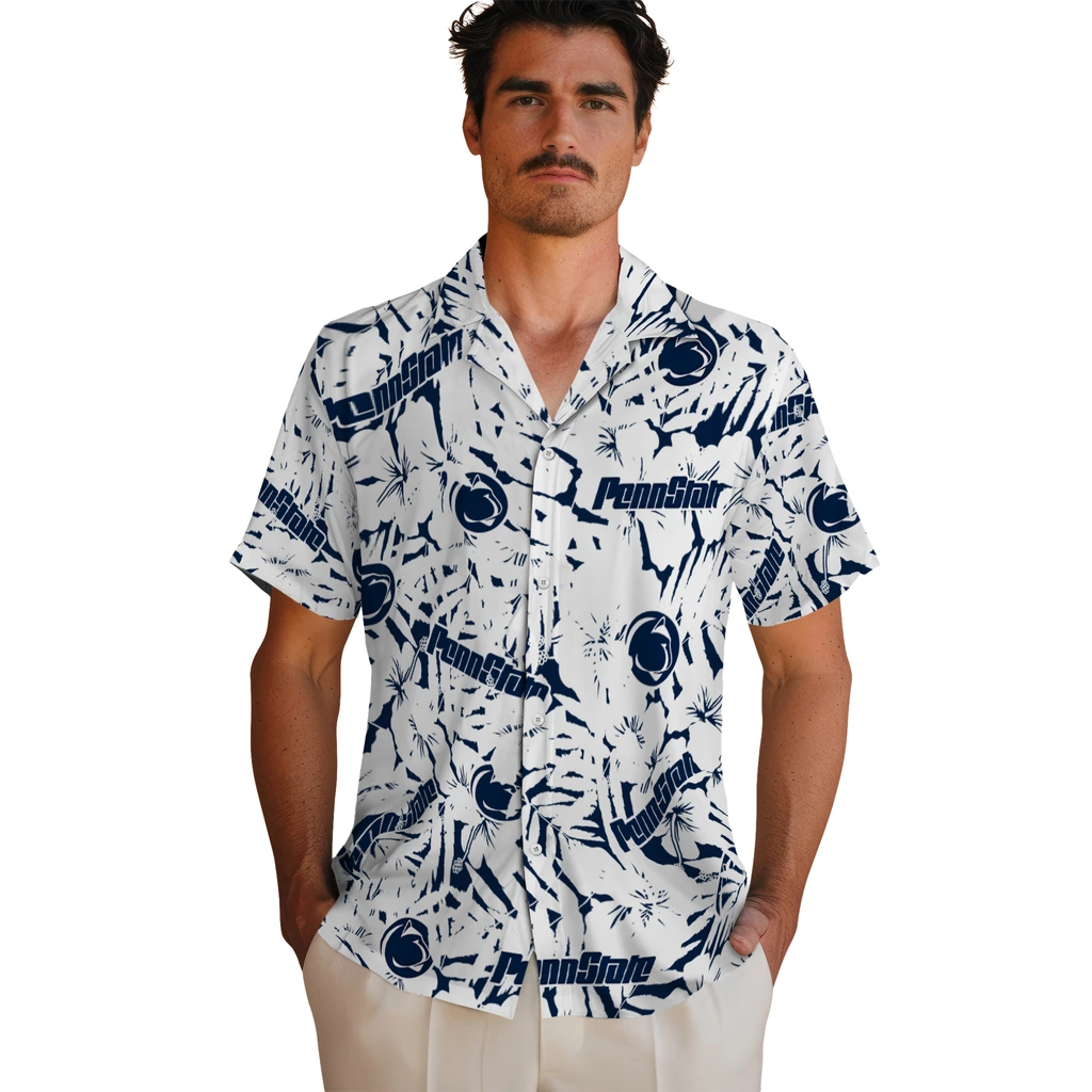 Penn State Nittany Lions Hawaiian Shirt - Hibiscus Overlay penn state nittany lions hibiscus overlay hawaiian shirts fashion forward