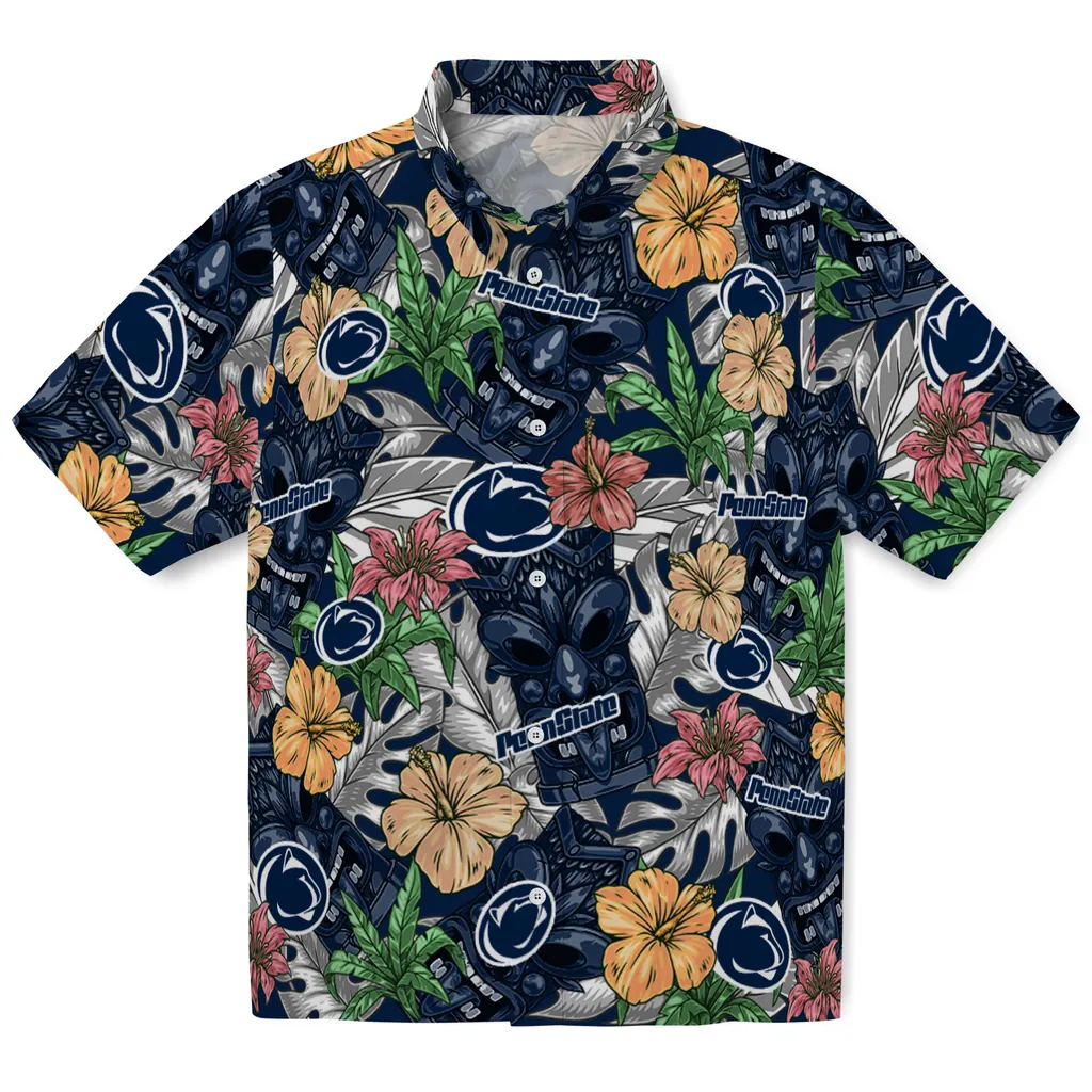 Penn State Nittany Lions Hawaiian Shirt - Hibiscus Tiki Jungle penn state nittany lions tiki jungle blue hawaiian shirts best selling