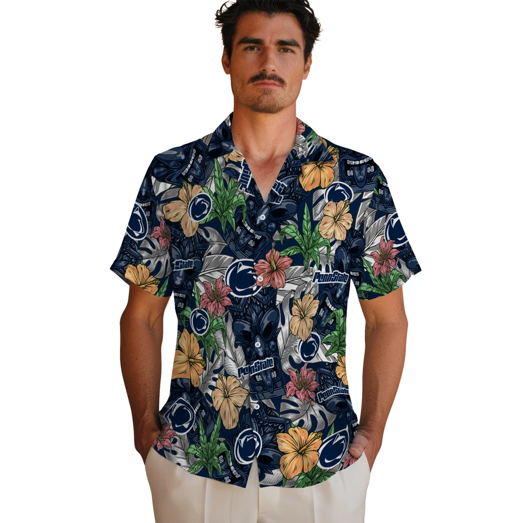 Penn State Nittany Lions Hawaiian Shirt - Hibiscus Tiki Jungle penn state nittany lions tiki jungle blue hawaiian shirts fashion forward