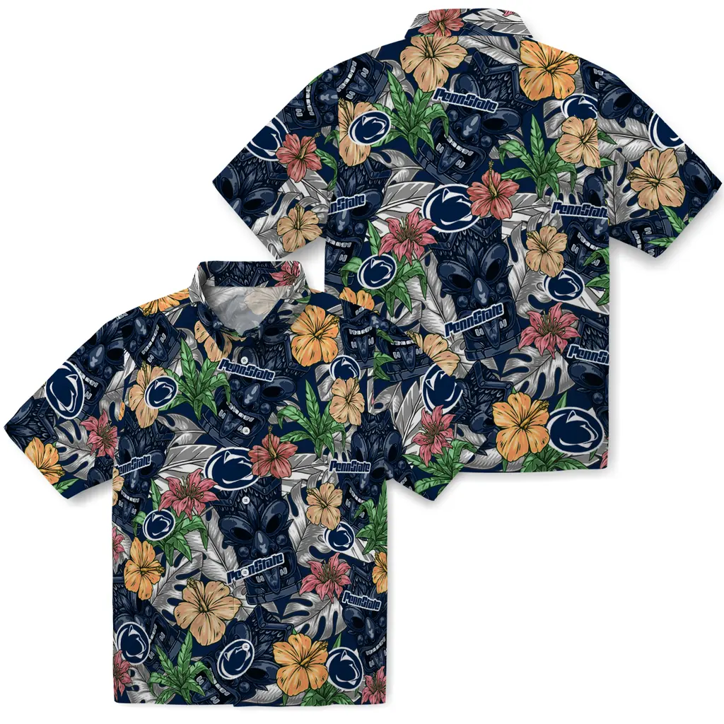 Penn State Nittany Lions Hawaiian Shirt - Hibiscus Tiki Jungle penn state nittany lions tiki jungle blue hawaiian shirts high quality