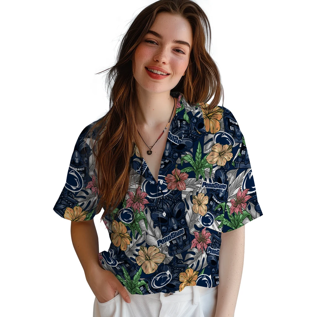Penn State Nittany Lions Hawaiian Shirt - Hibiscus Tiki Jungle penn state nittany lions tiki jungle blue hawaiian shirts latest model