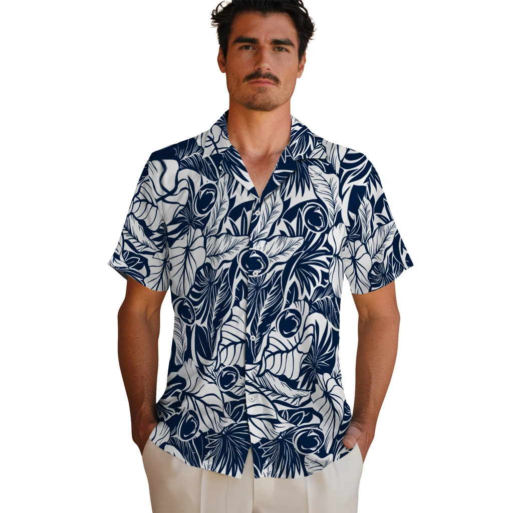 Penn State Nittany Lions Hawaiian Shirt - Monstera Layer penn state nittany lions monstera layer blue hawaiian shirts fashion forward