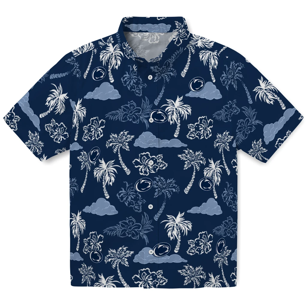 Penn State Nittany Lions Hawaiian Shirt - Palm And Clouds penn state nittany lions palm and clouds blue hawaiian shirts best selling