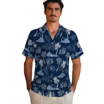 penn state nittany lions palm and clouds blue hawaiian shirts fashion forward