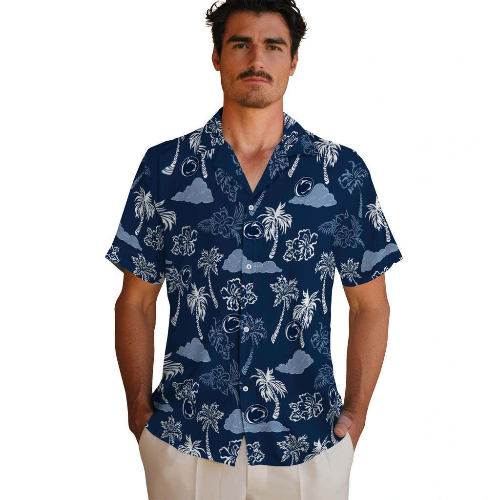 Penn State Nittany Lions Hawaiian Shirt - Palm And Clouds penn state nittany lions palm and clouds blue hawaiian shirts fashion forward