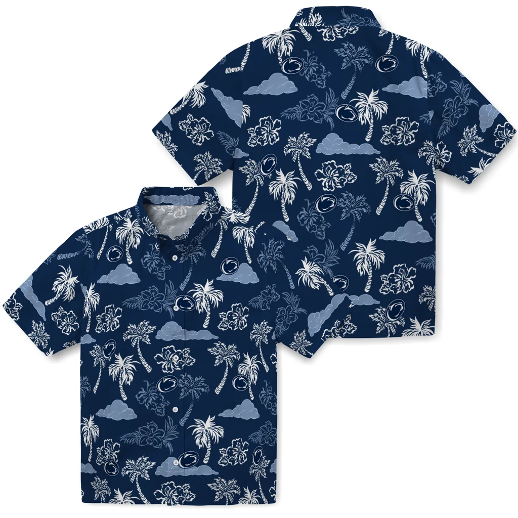 Penn State Nittany Lions Hawaiian Shirt - Palm And Clouds penn state nittany lions palm and clouds blue hawaiian shirts high quality