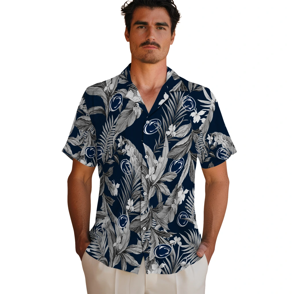 Penn State Nittany Lions Hawaiian Shirt - Palm Leaves penn state nittany lions palm leaves blue hawaiian shirts fashion forward