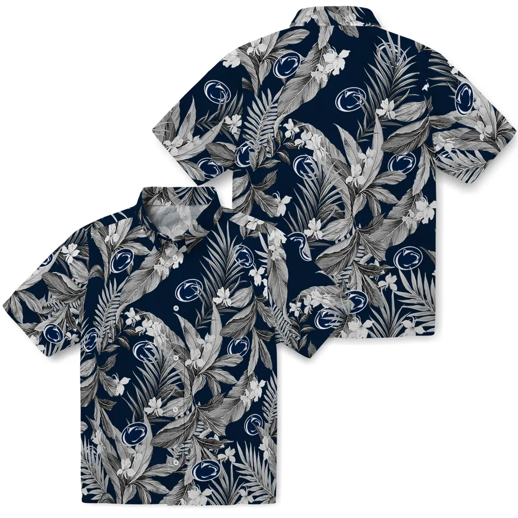 Penn State Nittany Lions Hawaiian Shirt - Palm Leaves penn state nittany lions palm leaves blue hawaiian shirts high quality