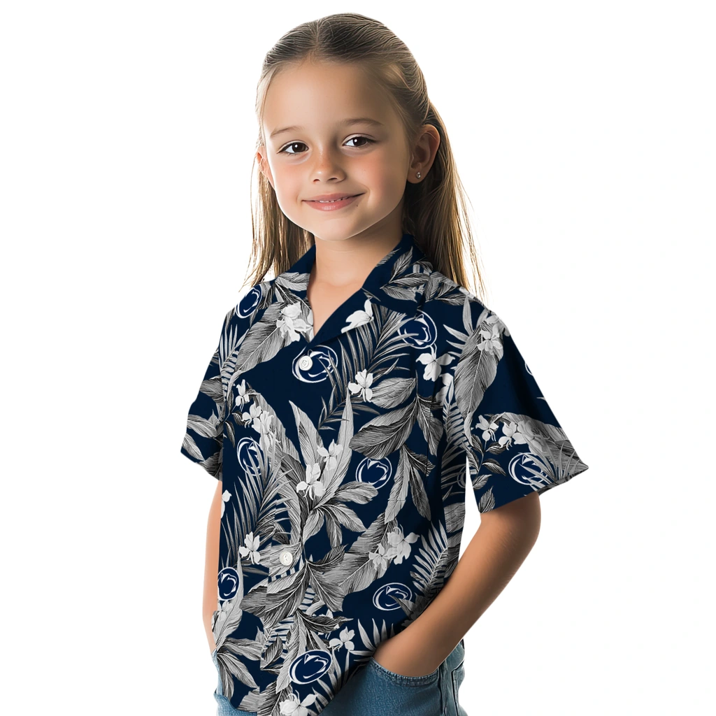 Penn State Nittany Lions Hawaiian Shirt - Palm Leaves penn state nittany lions palm leaves blue hawaiian shirts premium grade
