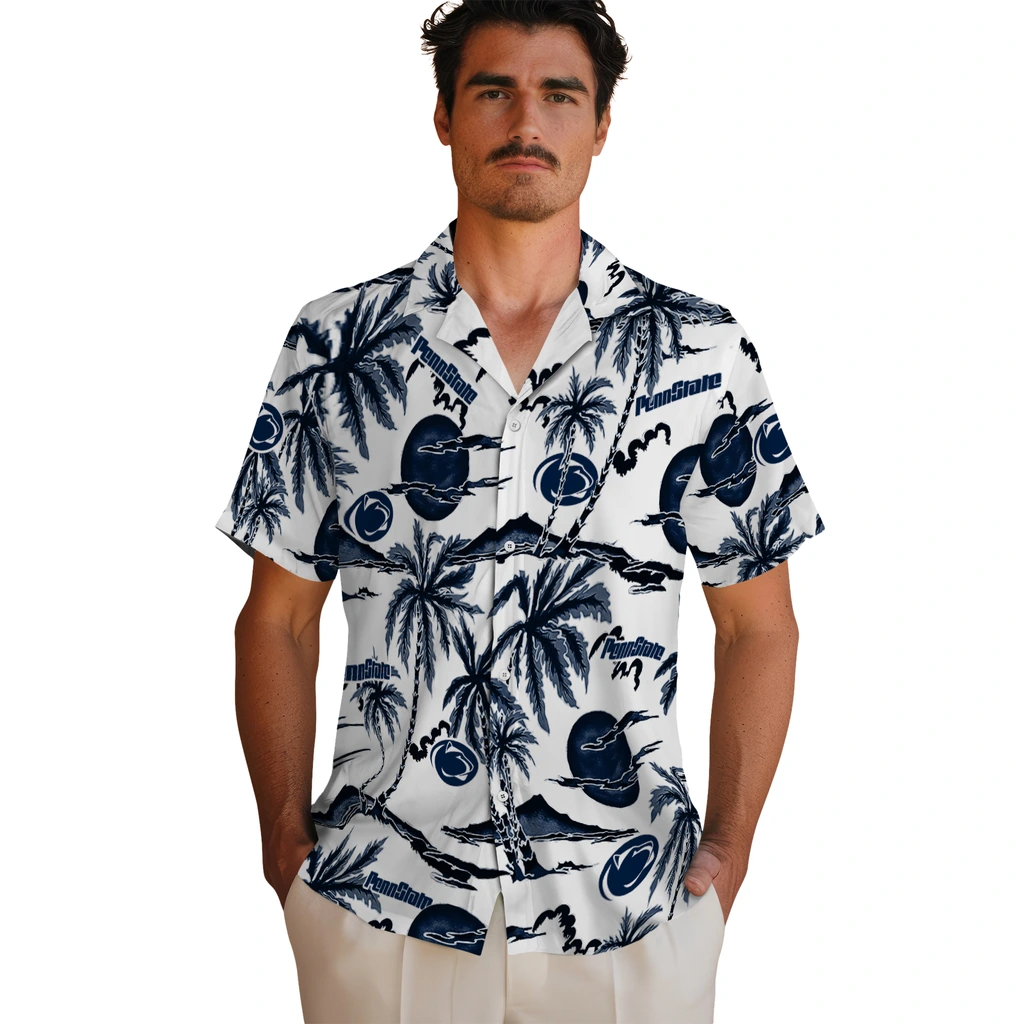 Penn State Nittany Lions Hawaiian Shirt - Palm Sunset penn state nittany lions palm sunset hawaiian shirts fashion forward