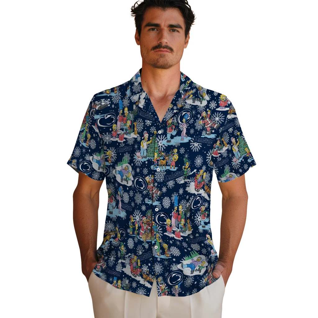 Penn State Nittany Lions Hawaiian Shirt - Simpsons Christmas penn state nittany lions simpsons christmas blue hawaiian shirts fashion forward