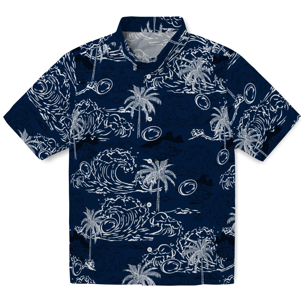 Penn State Nittany Lions Hawaiian Shirt - Wave Palm penn state nittany lions wave palm blue hawaiian shirts best selling