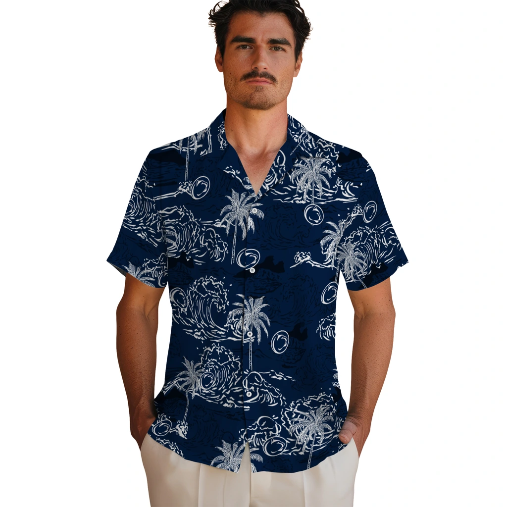Penn State Nittany Lions Hawaiian Shirt - Wave Palm penn state nittany lions wave palm blue hawaiian shirts fashion forward