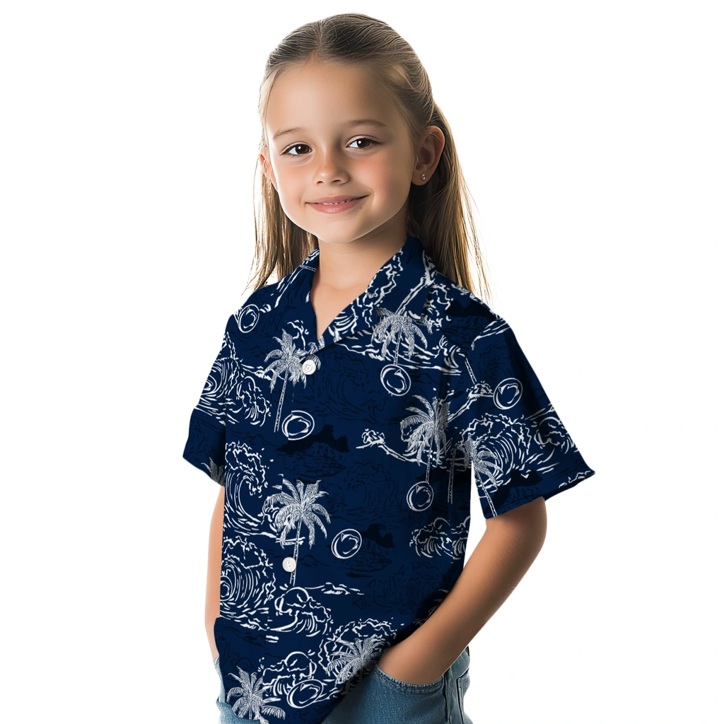 Penn State Nittany Lions Hawaiian Shirt - Wave Palm penn state nittany lions wave palm blue hawaiian shirts premium grade